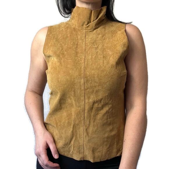 CaslonTan Genuine Leather Mock Neck Tank Top Blouse Size 8 - Picture 1 of 7